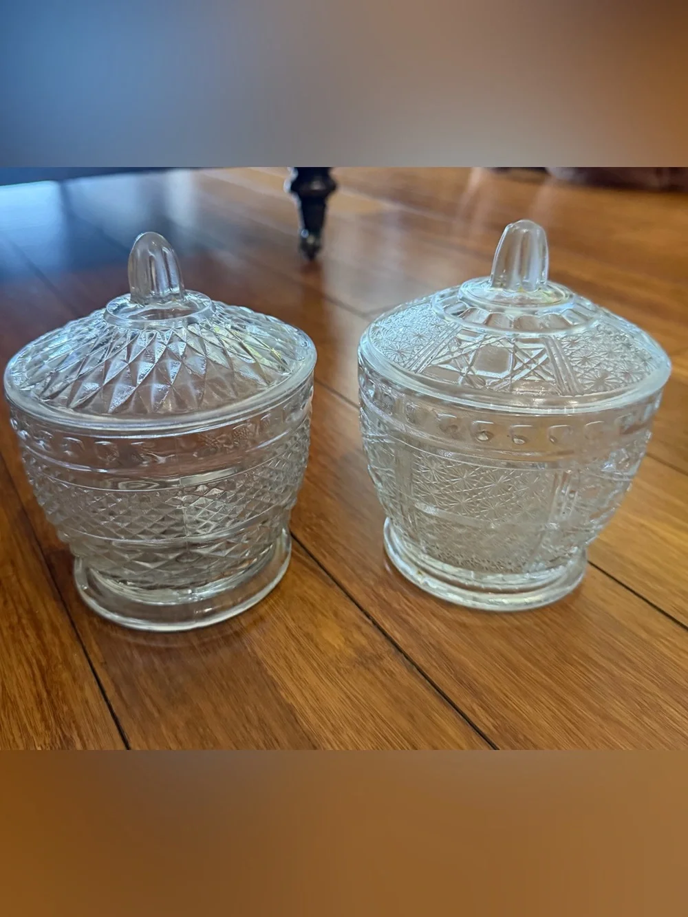 Clear Pressed Glass Covered Candy Dishes - Set of 2
